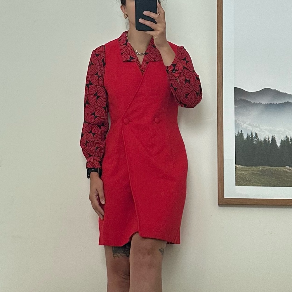 Double Breasted Red Women's Dress